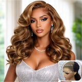 "3D DOME CAP" 9x6 HD Lace Upgraded Hairline C-shape Ear Blonde Highlight Glueless Wig with Drawstring - Body Wavy