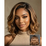 "3D DOME CAP" 9x6 HD Lace Upgraded Hairline C-shape Ear Glueless Highlight Color Wig with Drawstring - Layered BOB