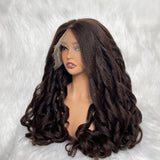 "3D DOME CAP" 9x6 HD Lace Upgraded Hairline C-shape Ear Glueless Brown Color Wig with Drawstring - Yaki Wave