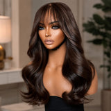 "3D DOME CAP" 9x6 HD  Lace Upgraded Hairline C-shape Ear Glueless Brown Color Wig with Drawstring - Body Wavy