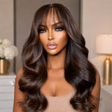 "3D DOME CAP" 9x6 HD  Lace Upgraded Hairline C-shape Ear Glueless Brown Color Wig with Drawstring - Body Wavy
