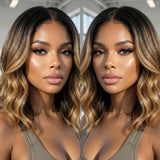 "3D DOME CAP" 9x6 HD Lace Upgraded Hairline C-shape Ear Glueless Highlight Color Wig with Drawstring - Layered BOB