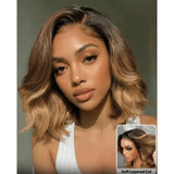 "3D DOME CAP" 9x6 HD Lace Upgraded Hairline C-shape Ear Glueless Highlight Color Wig with Drawstring - Layered BOB