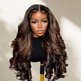 "3D DOME CAP" 9x6 HD  Lace Upgraded Hairline C-shape Ear Glueless Brown Highlight Color Wig with Drawstring - Body Wavy