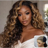 "3D DOME CAP" 9x6 HD  Lace Upgraded Hairline C-shape Ear Glueless Highlight Color Wig with Drawstring - Bouncy Loose Wave