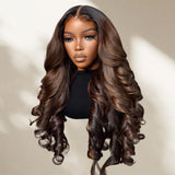 "3D DOME CAP" 9x6 HD  Lace Upgraded Hairline C-shape Ear Glueless Brown Highlight Color Wig with Drawstring - Body Wavy