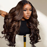 "3D DOME CAP" 9x6 HD  Lace Upgraded Hairline C-shape Ear Glueless Brown Highlight Color Wig with Drawstring - Body Wavy