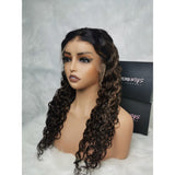 "3D DOME CAP" 9x6 HD Lace Upgraded Hairline C-shape Ear Glueless Ombre Highlight Color Wig with Drawcord - Water Wave