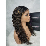 "3D DOME CAP" 9x6 HD Lace Upgraded Hairline C-shape Ear Glueless Ombre Highlight Color Wig with Drawcord - Water Wave