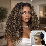 "3D DOME CAP" 9x6 HD Lace Upgraded Hairline C-shape Ear Highlight Color Wig with Drawstring - Water Curl