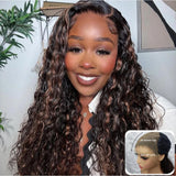 "3D DOME CAP" 9x6 HD Lace Upgraded Hairline C-shape Ear Highlight Color Wig with Drawstring - Water Wave