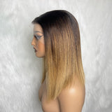 "3D DOME CAP" 9x6 HD Lace Upgraded Hairline C-shape Ear Ombre Color Wig with Drawstring - Straight Bob