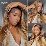 "3D DOME CAP" 9x6 HD Lace Upgraded Hairline C-shape Ear Ombre Honey Blonde Wig with Drawstring - Straight