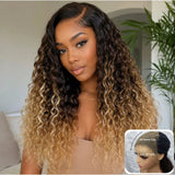 "3D DOME CAP" 9x6 HD Lace Upgraded Hairline Ombre Color Wig with Drawstring - Water  Wave