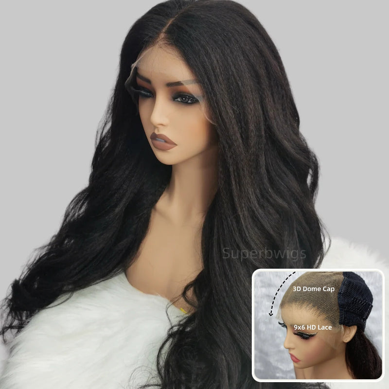 "3D DOME CAP" 9x6 HD Lace Upgraded Hairline C-shape Ear Glueless Wig with Drawcord - Kinky Wave