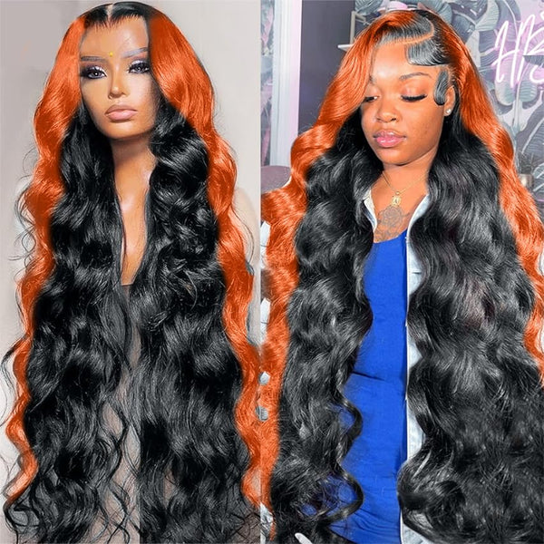 Swiss Lace 250% Pre-plucked 13x6 Hide Lace+ Hide Knots  Lace Wig - Ginger Orange Colored Body Wave