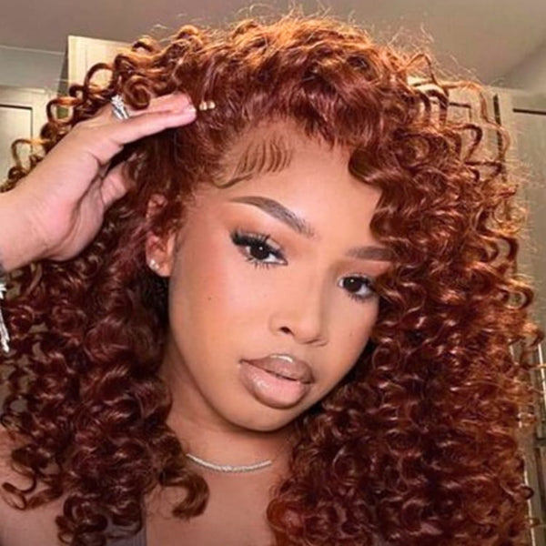 【Flash Sale】4x4/13x4 Transparent Lace Front Pre-plucked 250% Density Reddish Brown Wig - Wand Curl