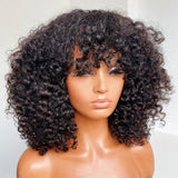 Full Machine Made Human Hair Wig - Curly with Bang
