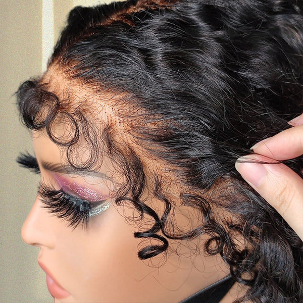 【Upgraded】PreCut 4-Line Invisible Strap 360 HD Lace Wig - Water Curl with Curly Edge
