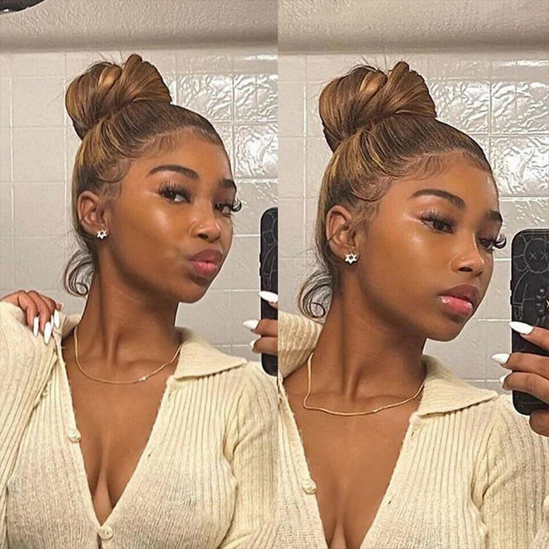 【Upgraded】PreCut 4-Line Invisible Strap 360 HD Lace Highlight Color Wig - Straight