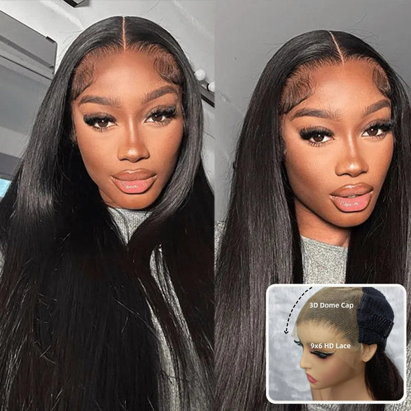 "3D DOME CAP" 9x6 HD  Lace Upgraded Hairline C-shape Ear Glueless Wig with Drawcord - Straight