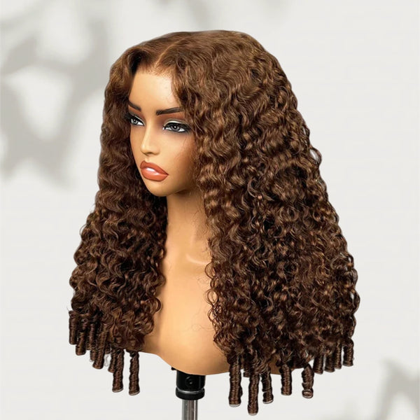 Bye~Bye~KNOTS HD Lace 13x6 Fitted Cap Ear Tap Mocha Mousse Color Wig - Burmese Curly with Spirall Curl Ends