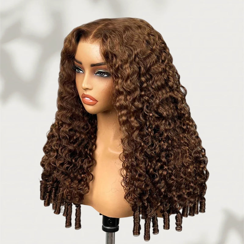 HD Lace 13x6 Fitted Cap Ear Tap Mocha Mousse Color Wig - Burmese Curly with Spirall Curl Ends
