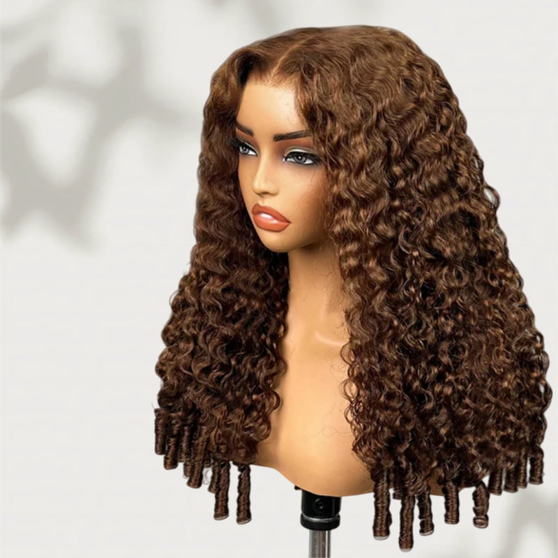 HD Lace 13x6 Fitted Cap Ear Tap Mocha Mousse Color Wig - Burmese Curly with Spirall Curl Ends