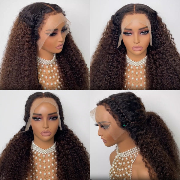 13x4/13x6 Transparent Lace 4C Edge Ombre Brown Color 150%180% Wig - Curly