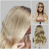 【LUX HAIR】5x5/13x4 HD Swiss Lace Pre-plucked Ash Blonde Ombre Color 180% Human Hair Wig - Wavy