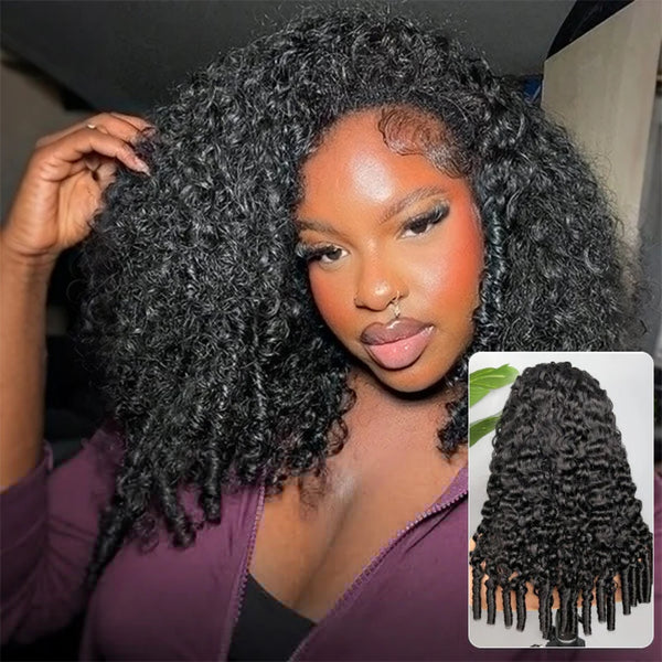【3 IN 1 Half Wig】 Flip Over Half Wig with Drawcord Wear & Go Glueless Wig - Burmese Curly with Spiral Curl Ends