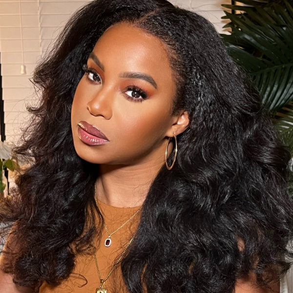 Bye~Bye~KNOTS HD Lace 13x6 Fitted Cap Ear Tap Wig - Yaki Wave with Curly/4c/New Born Edge
