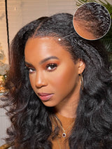 Bye~Bye~KNOTS HD Lace 13x6 Fitted Cap Ear Tap Wig - Yaki Wave with Curly/4c/New Born Edge