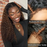 13x4/13x6 Transparent Lace 4C Edge Ombre Brown Color 150%180% Wig - Curly