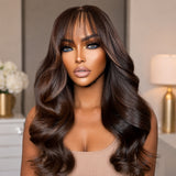 "3D DOME CAP" 9x6 HD  Lace Upgraded Hairline C-shape Ear Glueless Brown Color Wig with Drawstring - Body Wavy