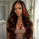4x4/13x4 Transparent Lace Front Pre-plucked Reddish Highlight Color Wig -  Body Wave Wavy