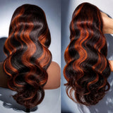 4x4/13x4 Transparent Lace Front Pre-plucked Reddish Highlight Color Wig -  Body Wave Wavy