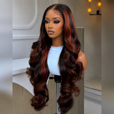4x4/13x4 Transparent Lace Front Pre-plucked Reddish Highlight Color Wig -  Body Wave Wavy