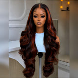 4x4/13x4 Transparent Lace Front Pre-plucked Reddish Highlight Color Wig -  Body Wave Wavy