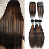4x4 HD Swiss Lace Closure With Bundles Highlight Color human hair - Straight