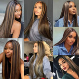 4x4 HD Swiss Lace Closure With Bundles Highlight Color human hair - Straight