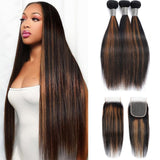 4x4 HD Swiss Lace Closure With Bundles Highlight Color human hair - Straight