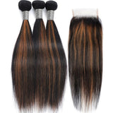4x4 HD Swiss Lace Closure With Bundles Highlight Color human hair - Straight