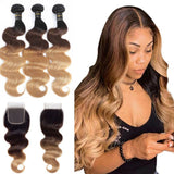 4x4 HD Swiss Lace Closure With Bundles Ombre Color  human hair - BODY WAVE