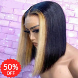 [50% OFF]HALF PRICE ///13x6 Transparent Lace Front Highlight Blonde Color Short Bob Wig - Straight