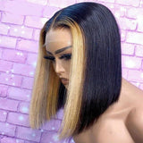 [50% OFF]HALF PRICE ///13x6 Transparent Lace Front Highlight Blonde Color Short Bob Wig - Straight
