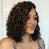 [50% OFF]HALF PRICE /// 5x5 Transparent Lace C-part Brown Highlight Color Wig - Water Wave  Bob