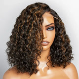 [50% OFF]HALF PRICE /// 5x5 Transparent Lace C-part Brown Highlight Color Wig - Water Wave  Bob