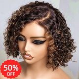 [50% OFF]HALF PRICE /// 5x5 Transparent Lace C-part Highlight Color Wig - Water Curly Short Bob