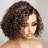 [50% OFF]HALF PRICE /// 5x5 Transparent Lace C-part Highlight Color Wig - Water Curly Short Bob